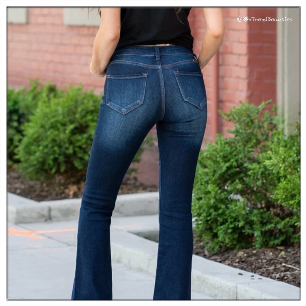 Versatile Happily Grey Flare Dark Wash Blue Jeans - Picture 2 of 13